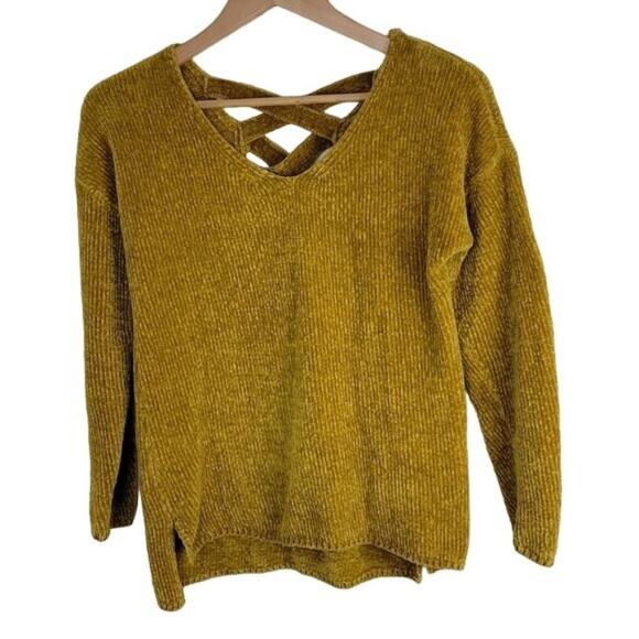 Pink Rose Sweaters - Pink Rose Womens Chenille Sweater size S Yellow Gold Longsleeve